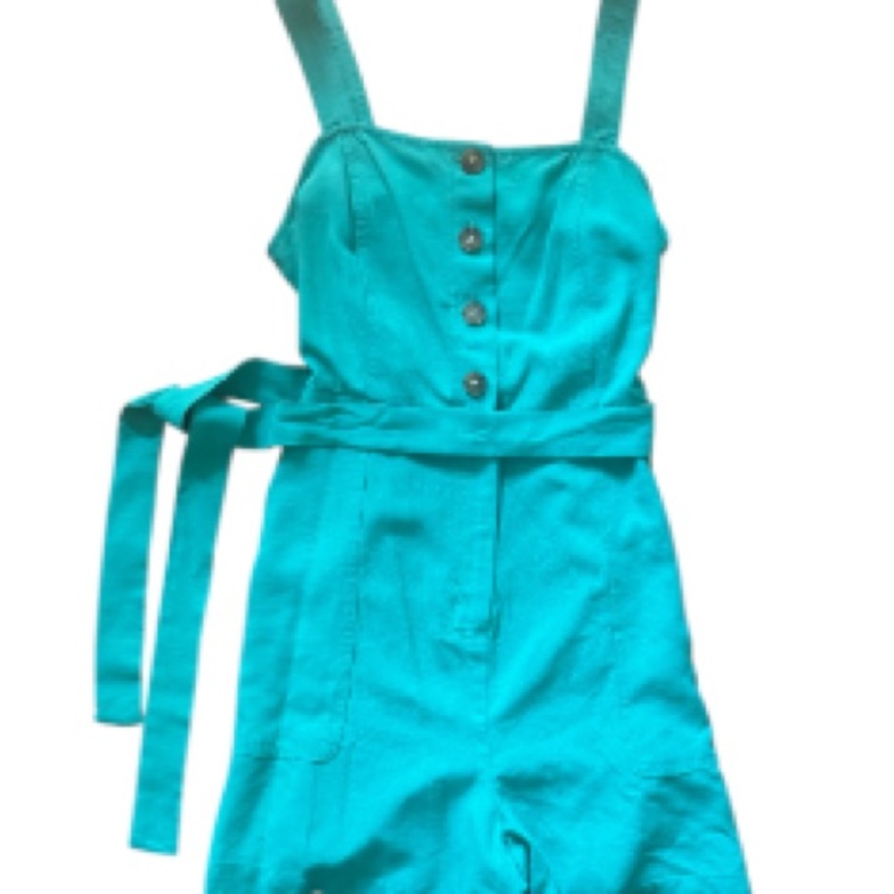 Nine West Turquoise Button-Up Shorts Romper w/ Belt